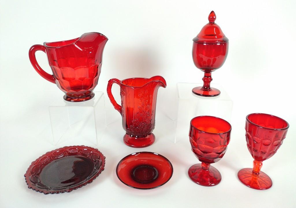 7 Pcs Ruby Red Glassware incl Arcoroc (1 of 2)
