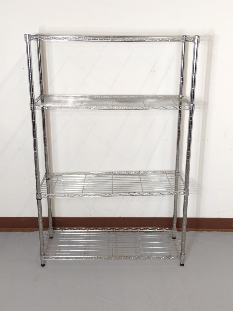 NSF Metal Rack: 47 1/2" wide X 18" deep X 54" high. Has some rust. MG. IMPORTANT: Before bidding, please read the terms and conditions. When you registered for the auction you agreed to these terms and will be requir
