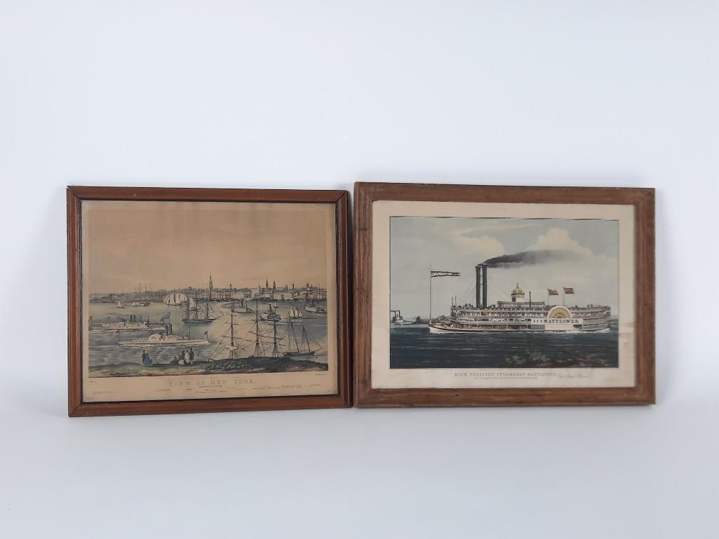 2 Prints incl Steamboat and View of New York (1 of 8)