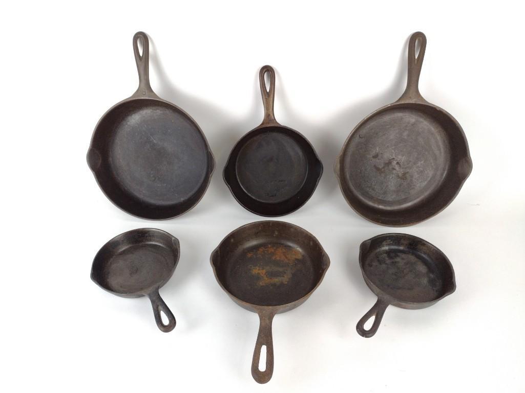 6 Cast Iron Skillets incl Favorite Piqua Ware (1 of 17)