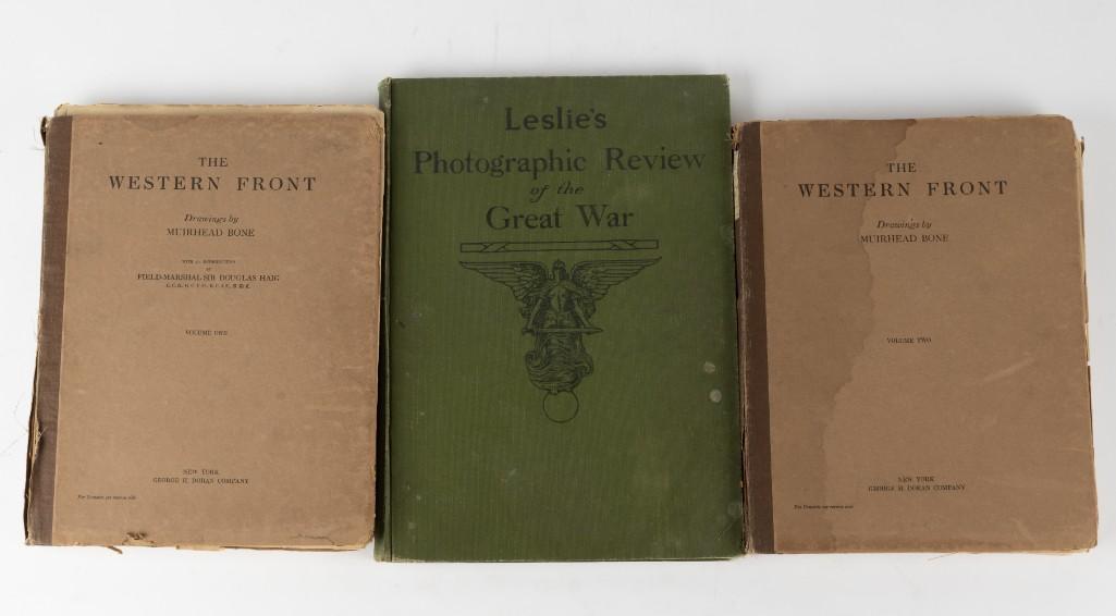 3 Books of Military Drawings: Includes 2 volumes of The Western Front with drawings by Muirhead Bone, and Leslie's Photographic Review of the Great War. RM IMPORTANT: Before bidding, please read the terms and conditions. When you