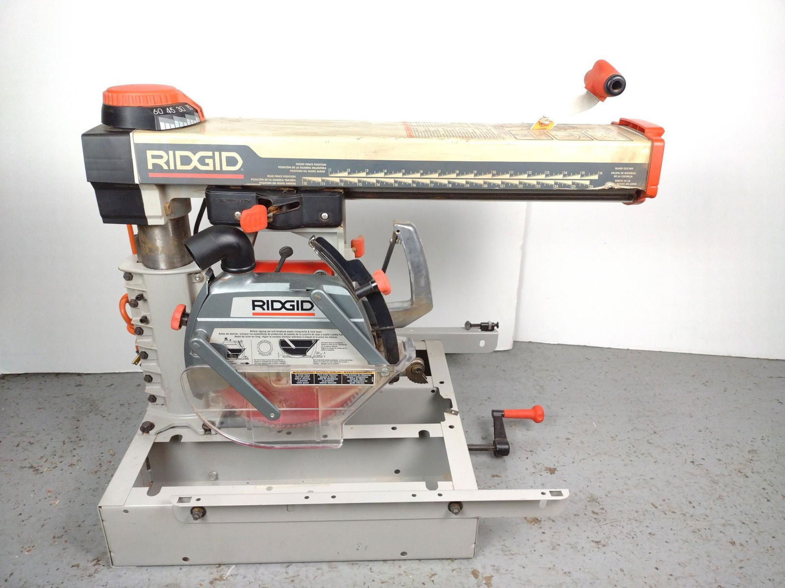 Ridgid Radial Arm Saw: Model number RS 1000 0. Working. 32" wide X 30-1/2" deep X 28-1/2" high. LR IMPORTANT: Before bidding, please read the terms and conditions. When you registered for the auction you agreed to these ter