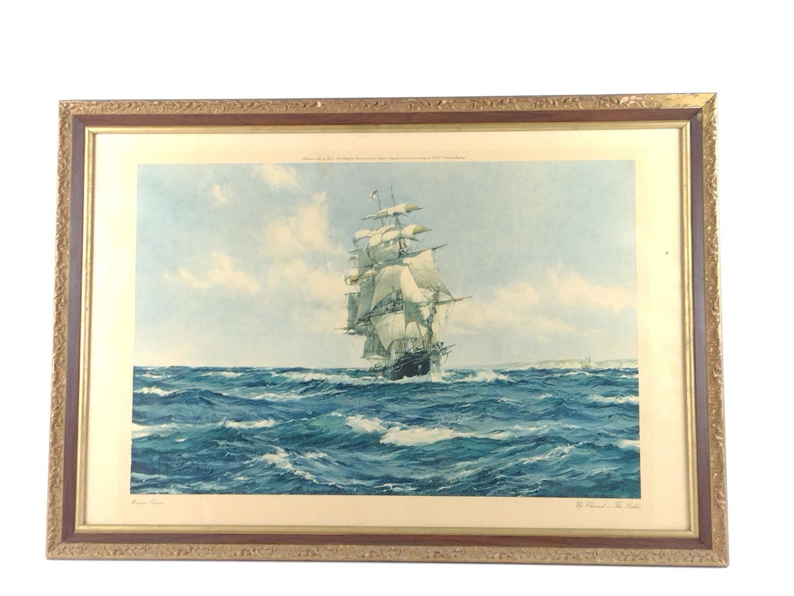 Montague Dawson Nautical "Up Channel, The Lahloo" Print: Overall with frame 27-1/2" high x 39-1/4" wide. DP. IMPORTANT: Before bidding, please read the terms and conditions. When you registered for the auction you agreed to these terms and will be required 