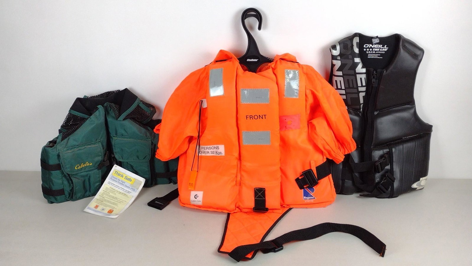 3 Life Vests incl O'Neill: Also includes Cabela's and Regatta of Norway. DM IMPORTANT: Before bidding, please read the terms and conditions. When you registered for the auction you agreed to these terms and will be required to 