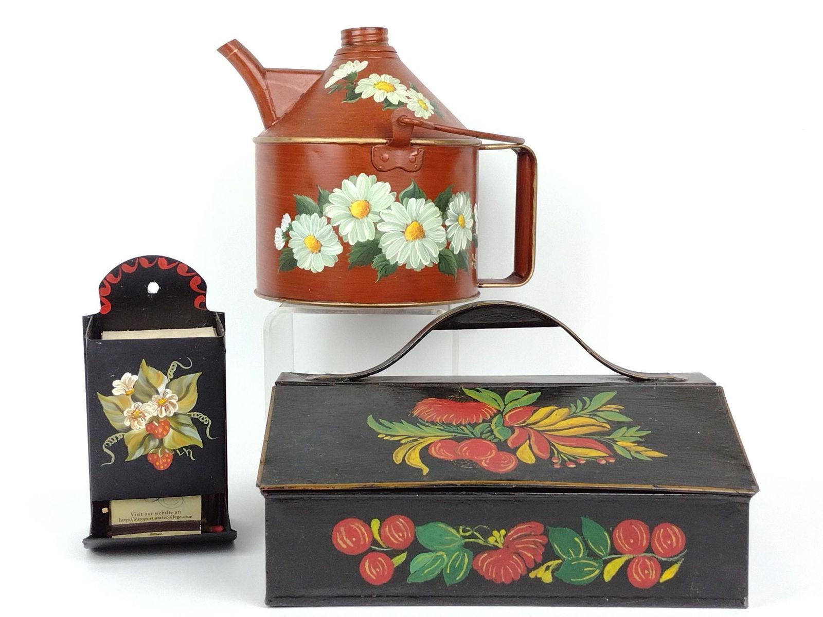 3 Pcs Tole Painted Tinware (1 of 13)