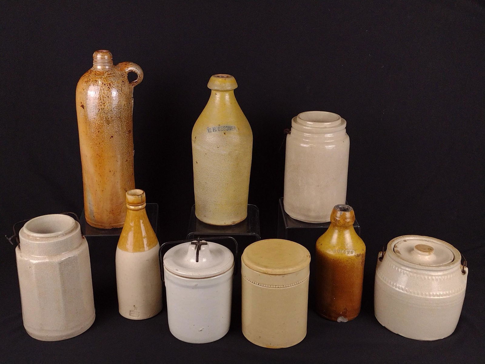 9 Pcs Stoneware Incl Bottles & Jars (1 of 11)