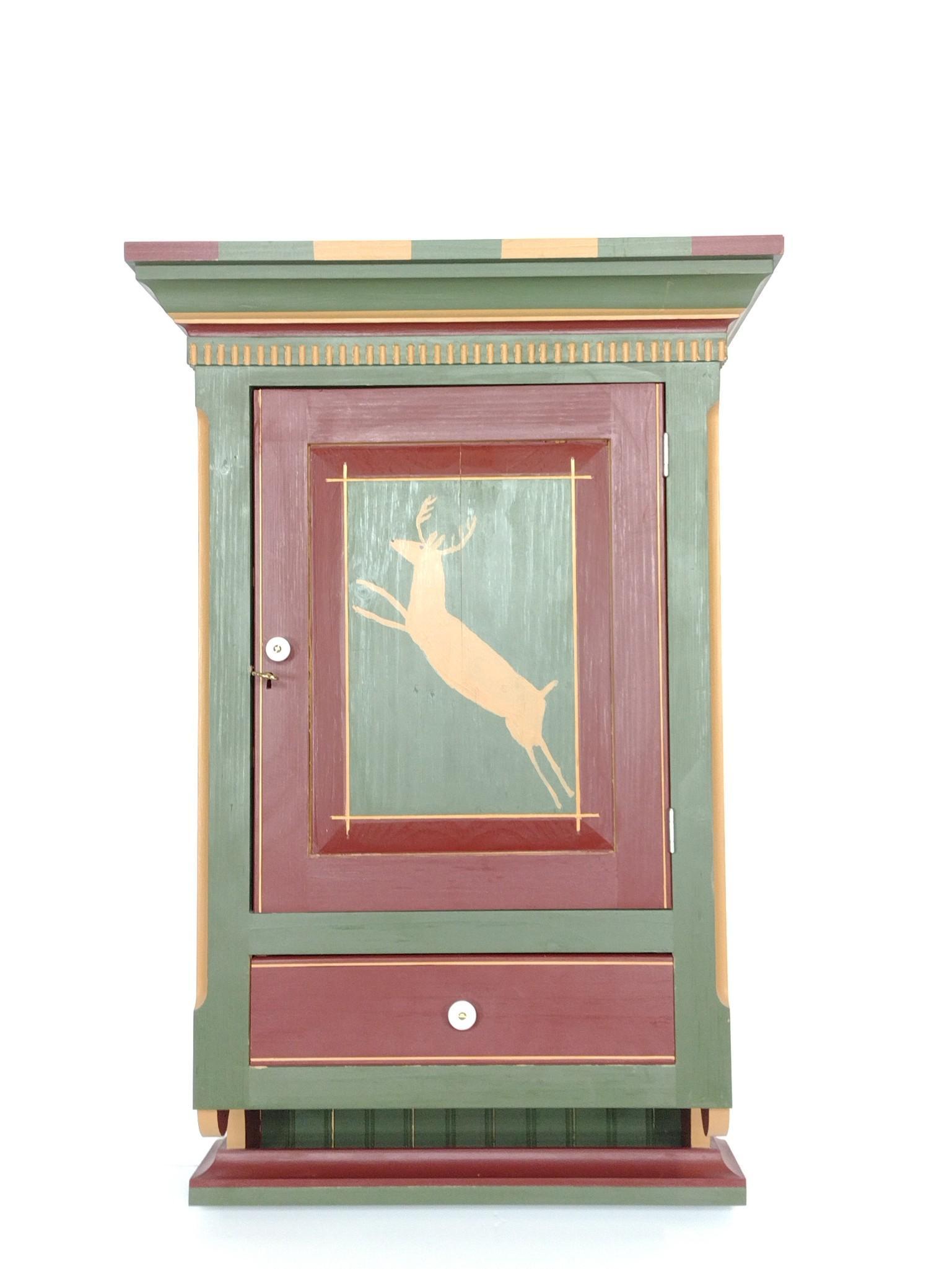 Folk Art Painted Wall Cabinet (1 of 6)