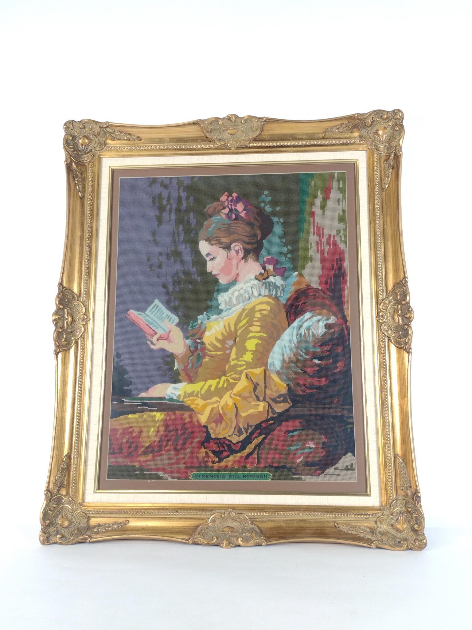 "In Memoria Bill Hoffman" Needlepoint: Label for Walker's Art & Framing, Inc. Harrisburg, PA. Overall with frame 35-1/4" high x 29" wide. KE. IMPORTANT: Before bidding, please read the terms and conditions. When you registered for the auct