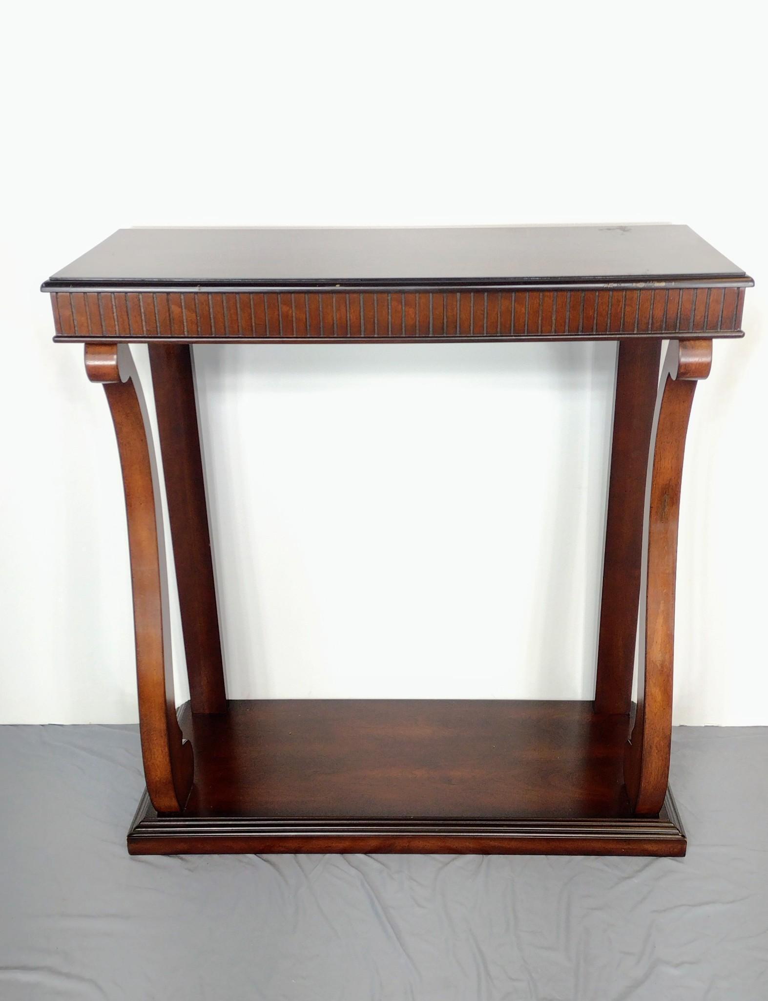 Pier Table: 32" wide X 13-1/2" deep X 33" high. Has scratches to top. MG. IMPORTANT: Before bidding, please read the terms and conditions. When you registered for the auction you agreed to these terms and will be