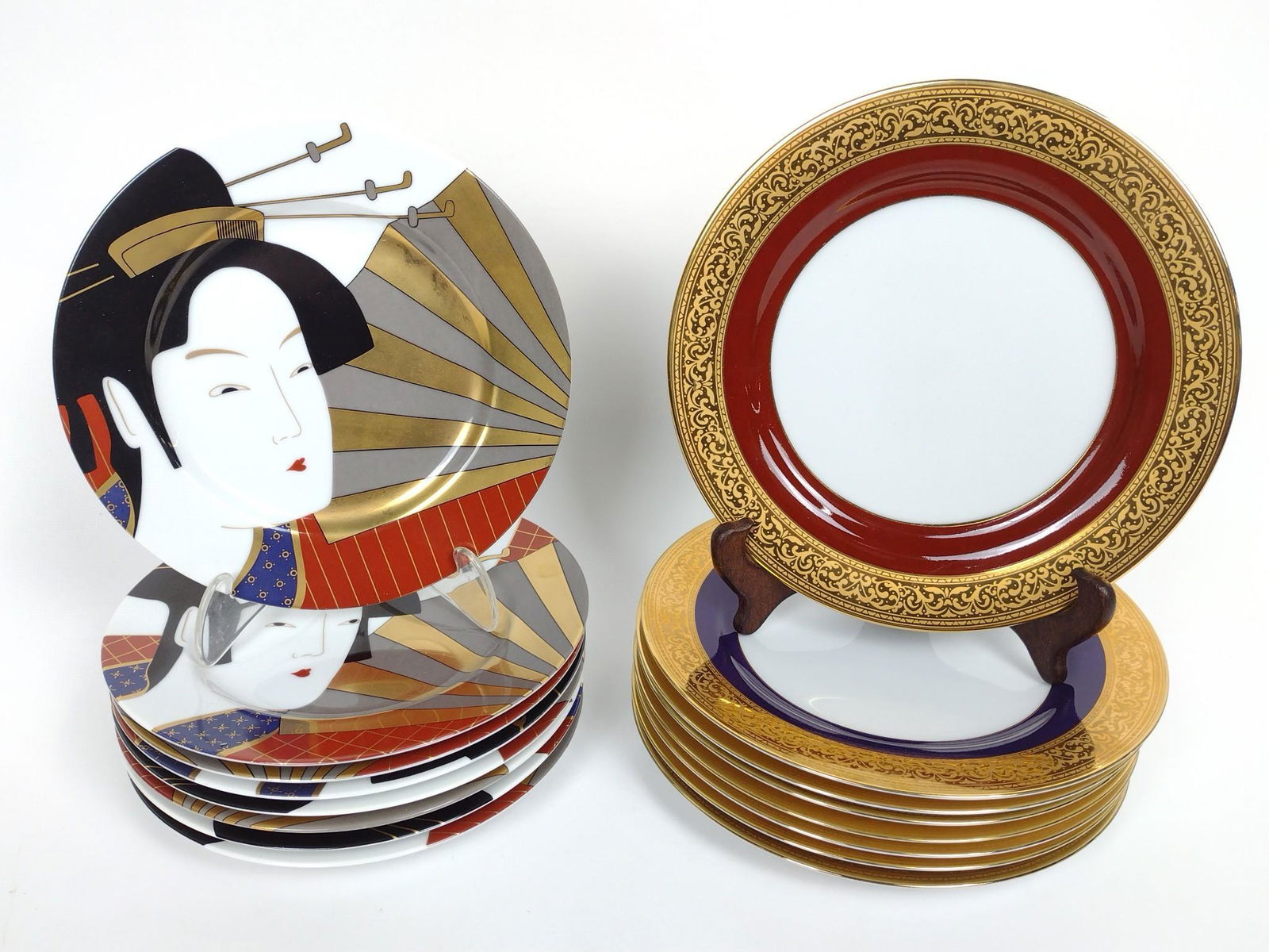 16 Dessert Plates incl Fitz and Floyd: Also includes Muirfield. 7-3/4" to 8-1/2" diameter. DM IMPORTANT: Before bidding, please read the terms and conditions. When you registered for the auction you agreed to these terms and will be requir