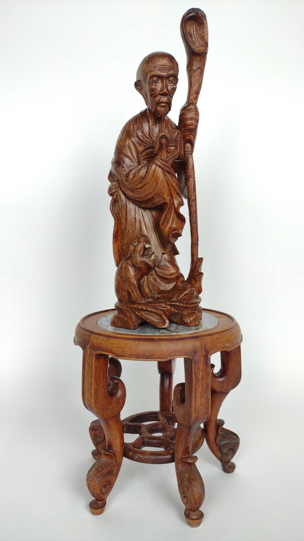 Shou Lao Wood Carved Figure on Stand (1 of 6)