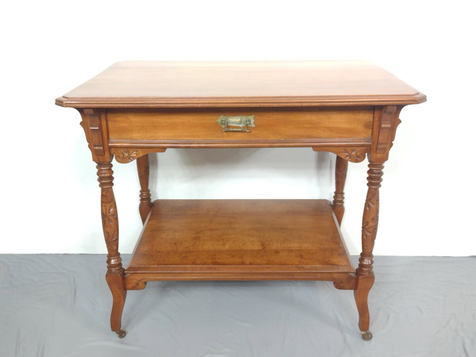 Single Drawer Table: 35" wide X 25" deep X 29-1/2" high. Top has a few light scratches. MG. IMPORTANT: Before bidding, please read the terms and conditions. When you registered for the auction you agreed to these terms an