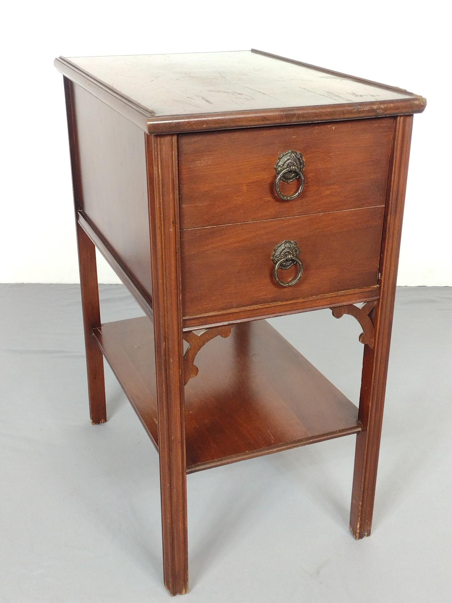 Single Drawer Side Table: 13" wide X 19" deep X 25" high. Has missing trip on top. Also has some scratches. MG. IMPORTANT: Before bidding, please read the terms and conditions. When you registered for the auction you agreed to