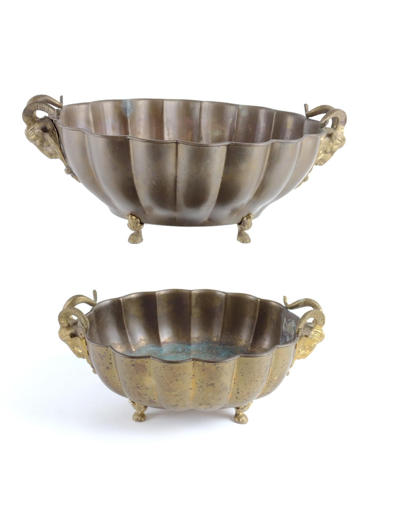 2 Brass Ram Handled Bowls (1 of 4)