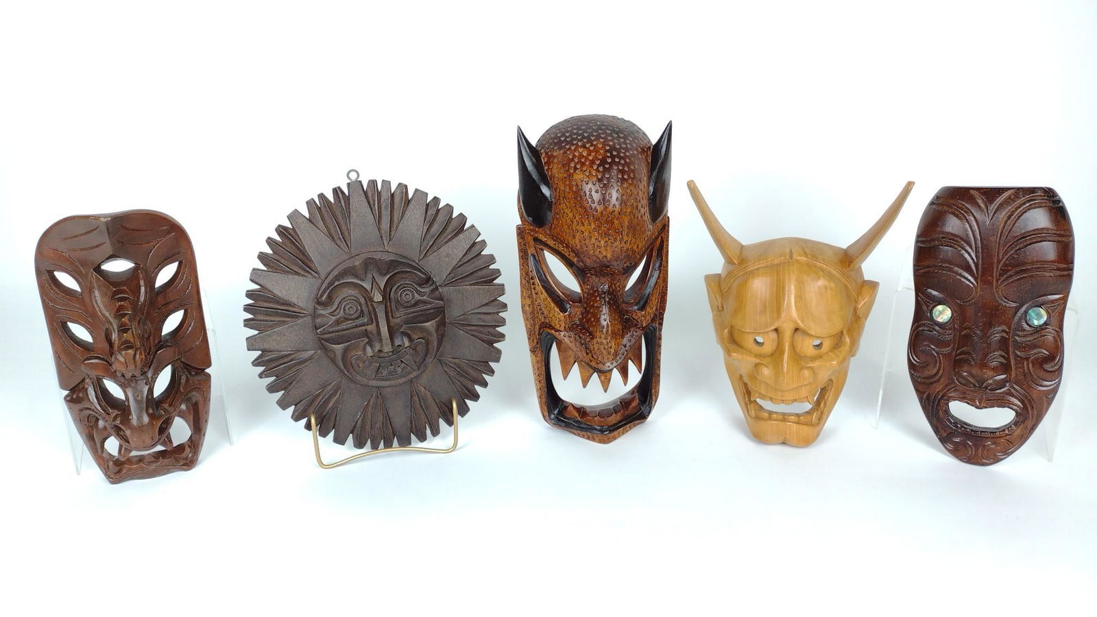 5 Wood Carved Ethnographic Masks incl Abalone Eyes (1 of 6)