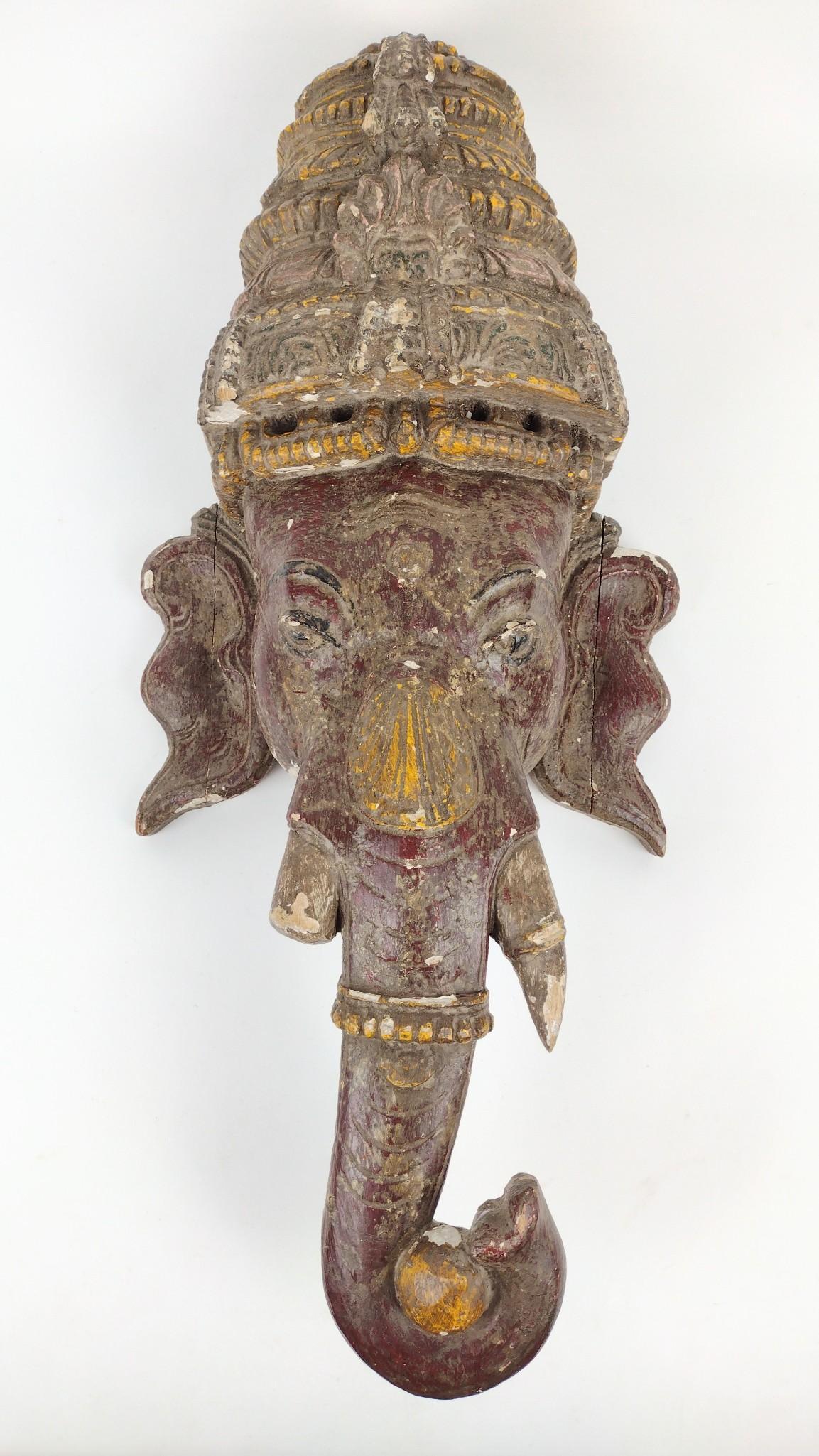 Wooden Polychrome Ganesha Head (1 of 3)