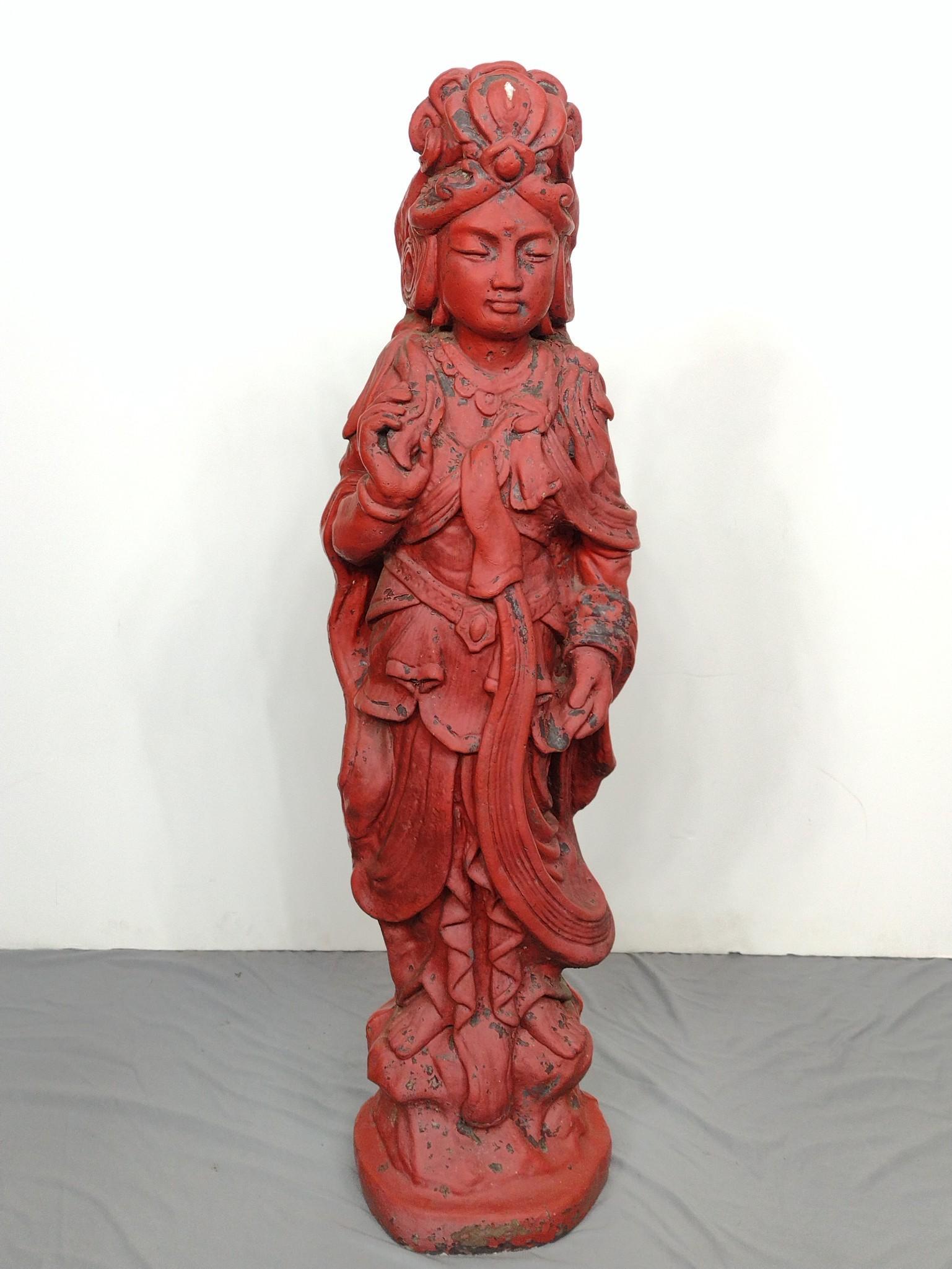 Red Painted Cement Figural Statue (1 of 6)