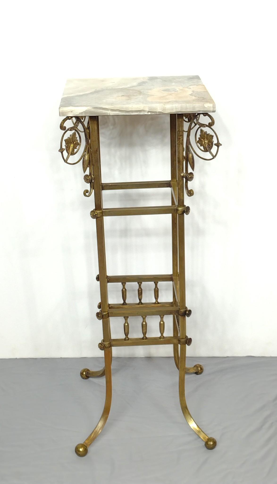 Marble and Brass Stand: 13" wide X 13" deep X 32-3/4" high. MG. IMPORTANT: Before bidding, please read the terms and conditions. When you registered for the auction you agreed to these terms and will be required to comply wi