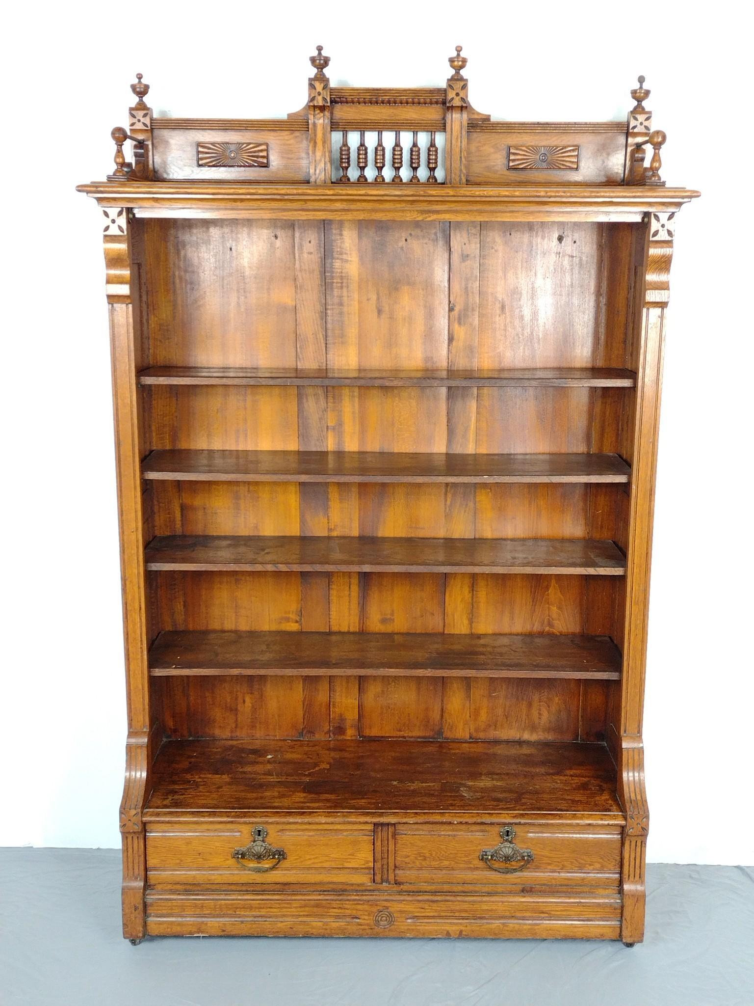 Antique Bookcase with Gallery and Drawers (1 of 6)