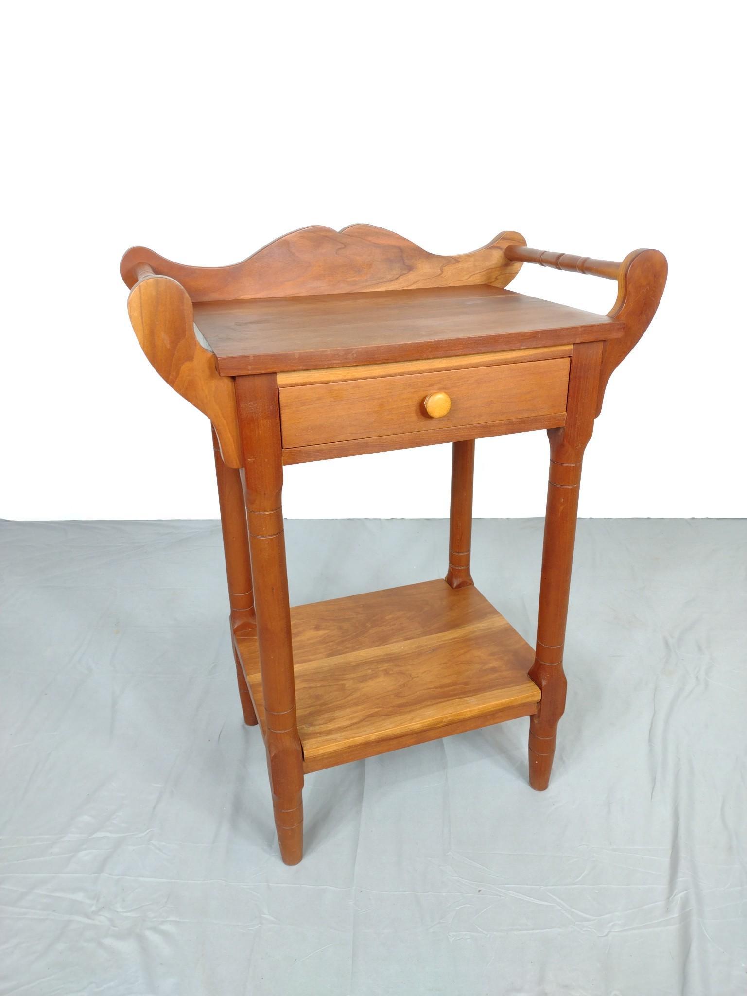 Wash Stand: 26 1/4" wide X 16" deep X 35" high. Top has discoloring. MG IMPORTANT: Before bidding, please read the terms and conditions. When you registered for the auction you agreed to these terms and will be r