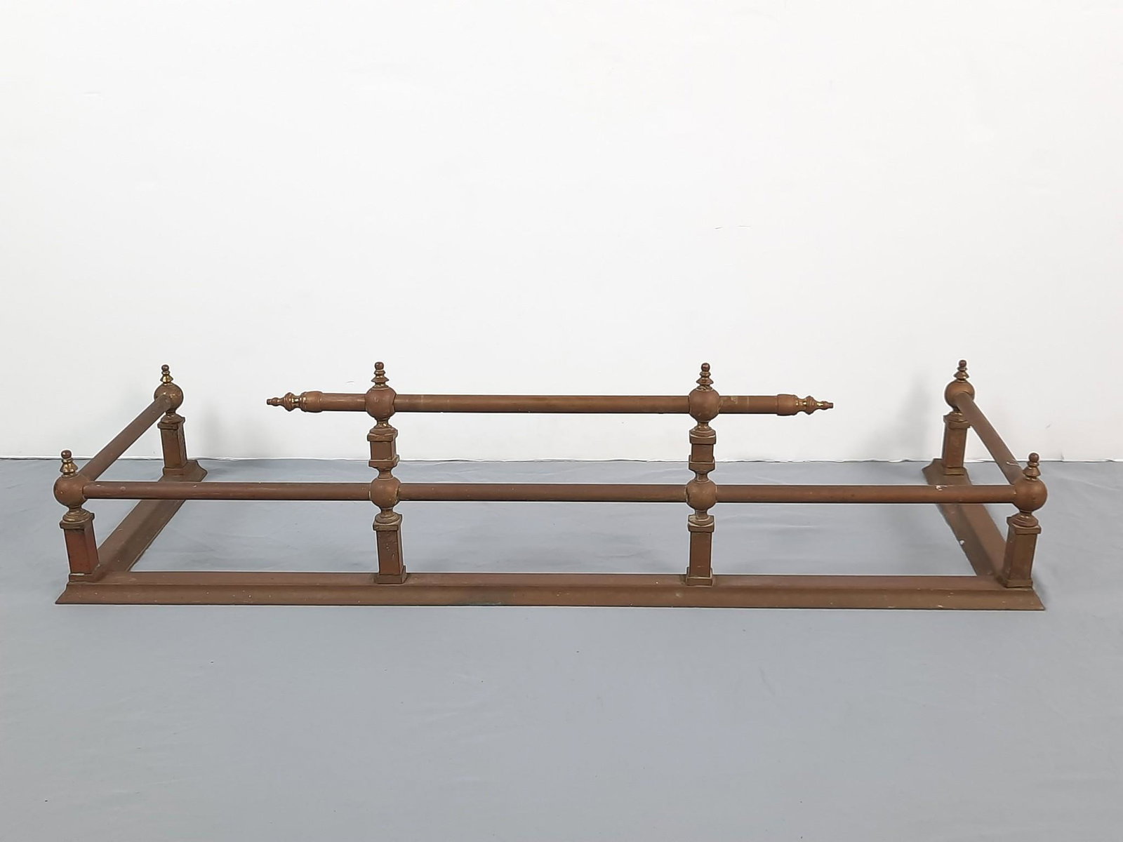 Brass Fire Fender: 41" wide x 14-1/4" deep x 10-1/2" high. Some finish losses. LR IMPORTANT: Before bidding, please read the terms and conditions. When you registered for the auction you agreed to these terms and will b