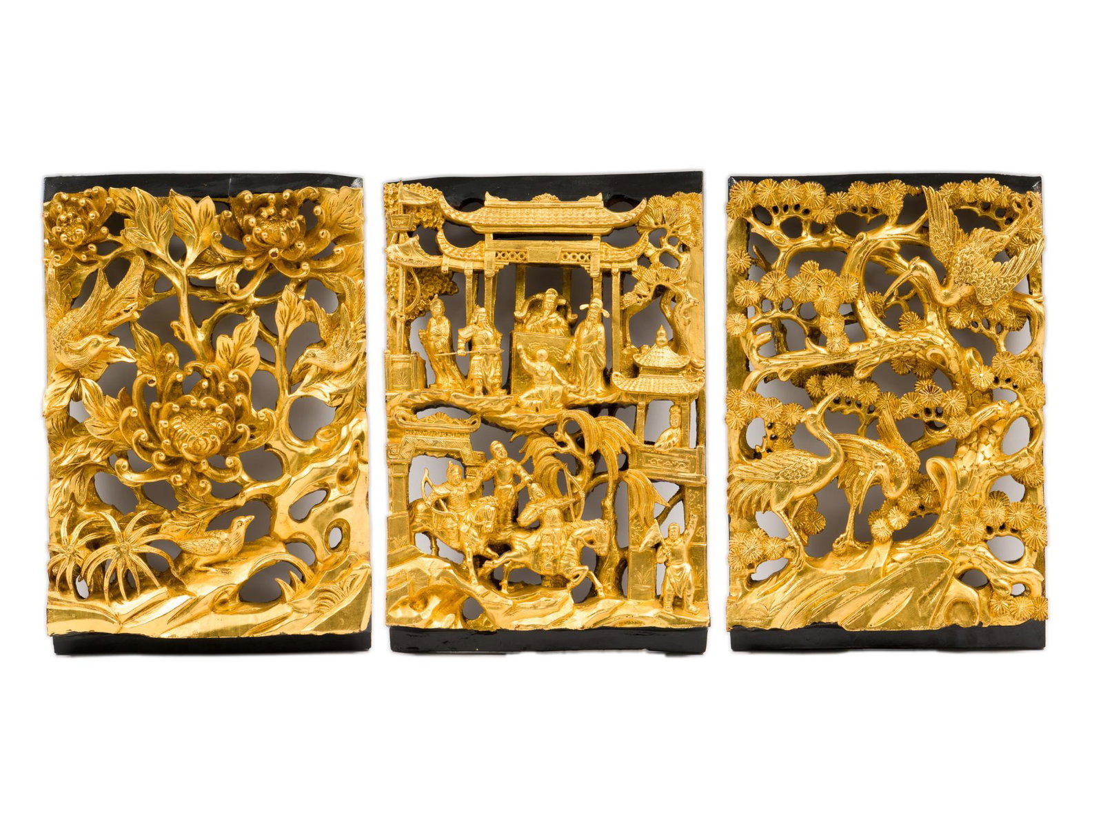 3 Chinese Carved Gilt Wood Wall Panels (1 of 7)