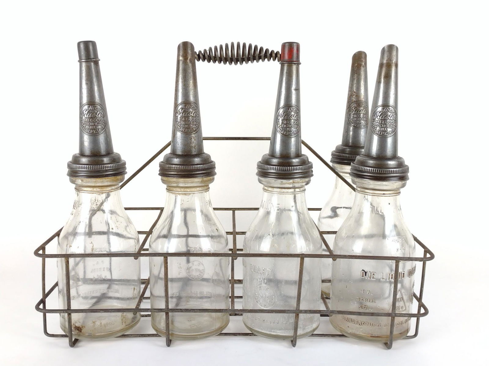 5 Vintage Oil Jars In Caddy (1 of 4)