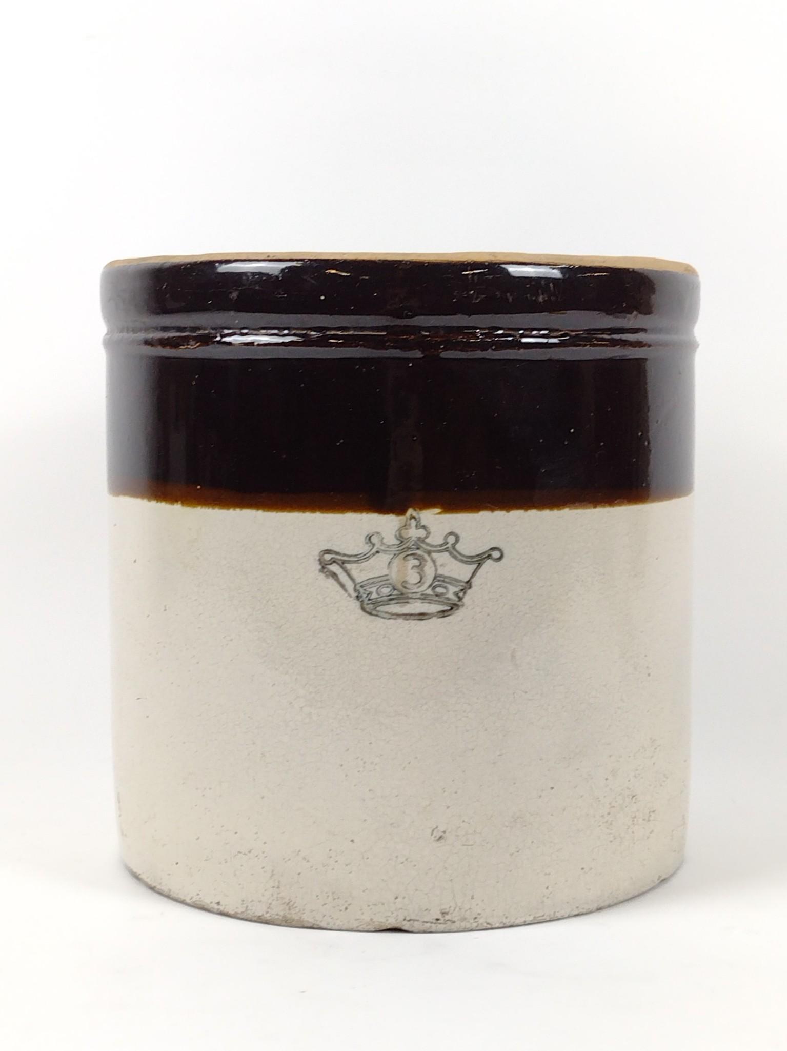 3 Gallon Crock: 10-1/2" diameter X 10-1/2" high. MG. IMPORTANT: Before bidding, please read the terms and conditions. When you registered for the auction you agreed to these terms and will be required to comply with 
