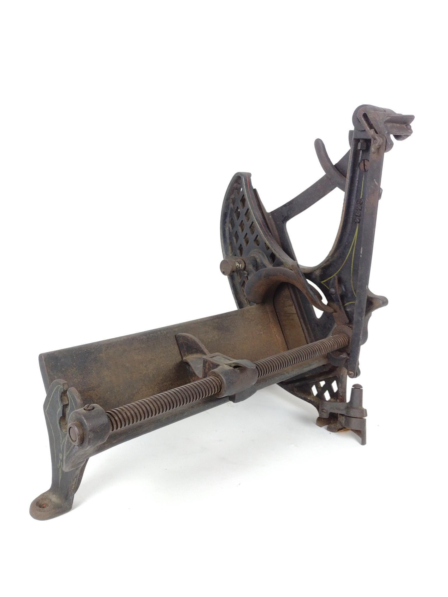 Enterprise M.F.G Co No. 23 Meat Slicer: Philadelphia, USA. Pat 1901. Has finish loss and rust. 23" wide X 21" deep X 18-1/2" high. MG. IMPORTANT: Before bidding, please read the terms and conditions. When you registered for the auction you 