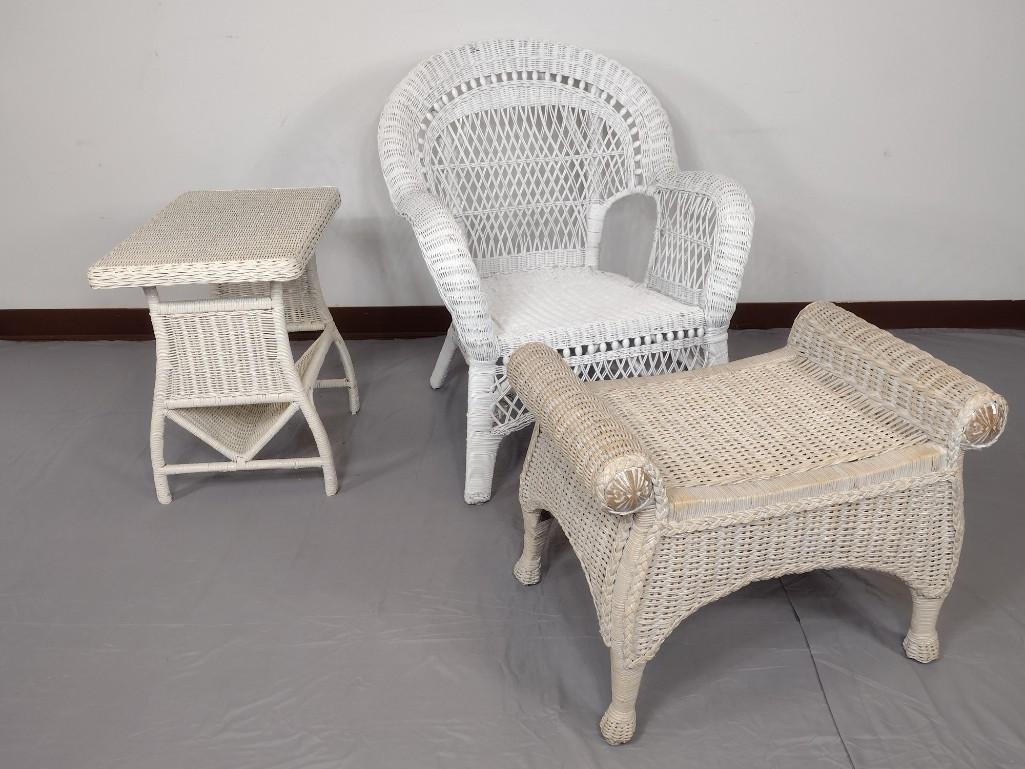Wicker Arm Chair, Side Table and Ottoman (1 of 6)