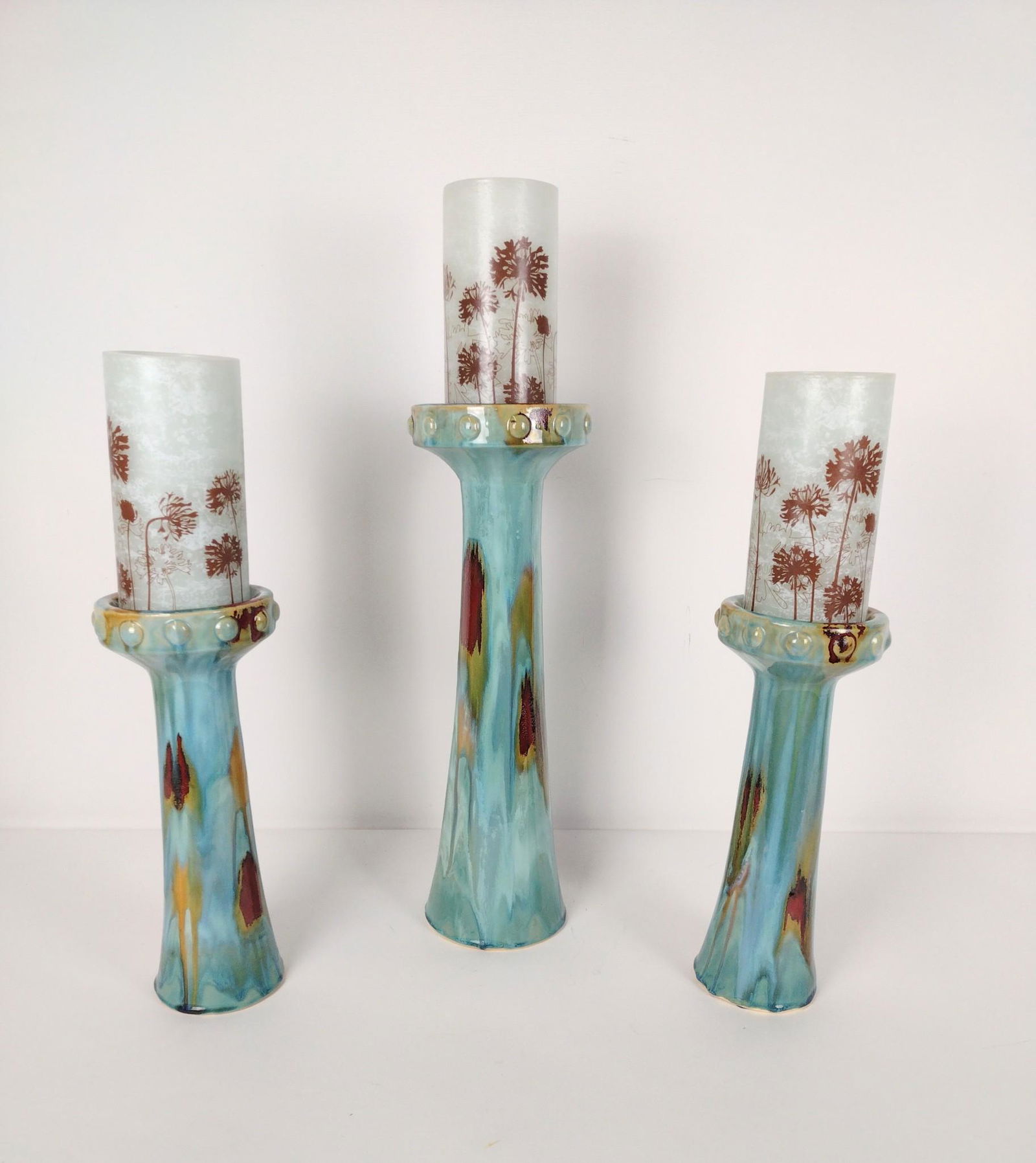 3 Ceramic Candle Stands w/ Faux Candles (1 of 1)