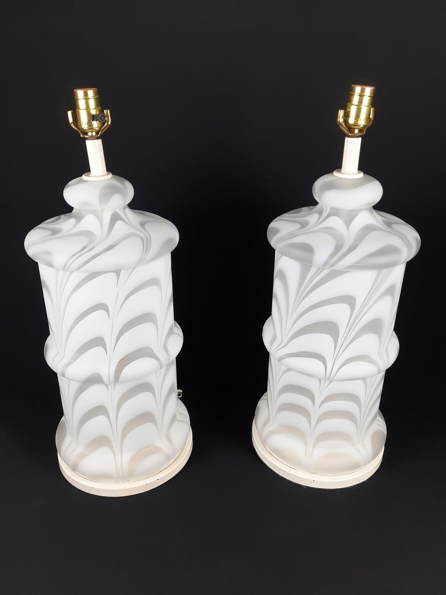Pr White Frosted Glass Table Lamps (1 of 1)