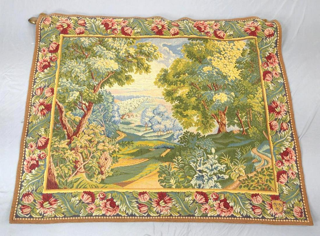 French Tapestry: 36" high X 28" (without rod). DM IMPORTANT: Before bidding, please read the terms and conditions. When you registered for the auction you agreed to these terms and will be required to comply with them