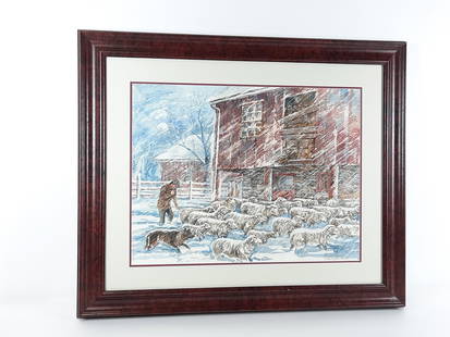 E. G. Hofmann March Blizzard Watercolor: Erwin Hoffmann (1920-2002) Macungie, PA artist. Overall with frame 31-1/2" high x 37" wide.? LR IMPORTANT: Before bidding, please read the terms and conditions. When you registered for the auction you