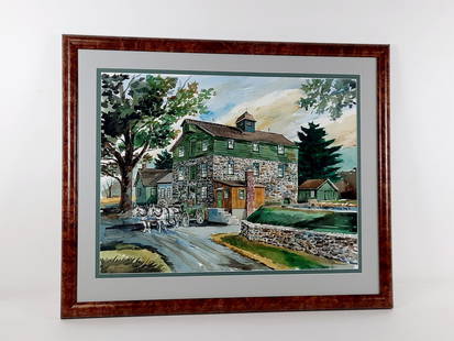 Attrib. E. G. Hoffmann Country Watercolor: Unsigned. Overall with frame 30-1/2" high x 37" wide. LR IMPORTANT: Before bidding, please read the terms and conditions. When you registered for the auction you agreed to these terms and will be requ