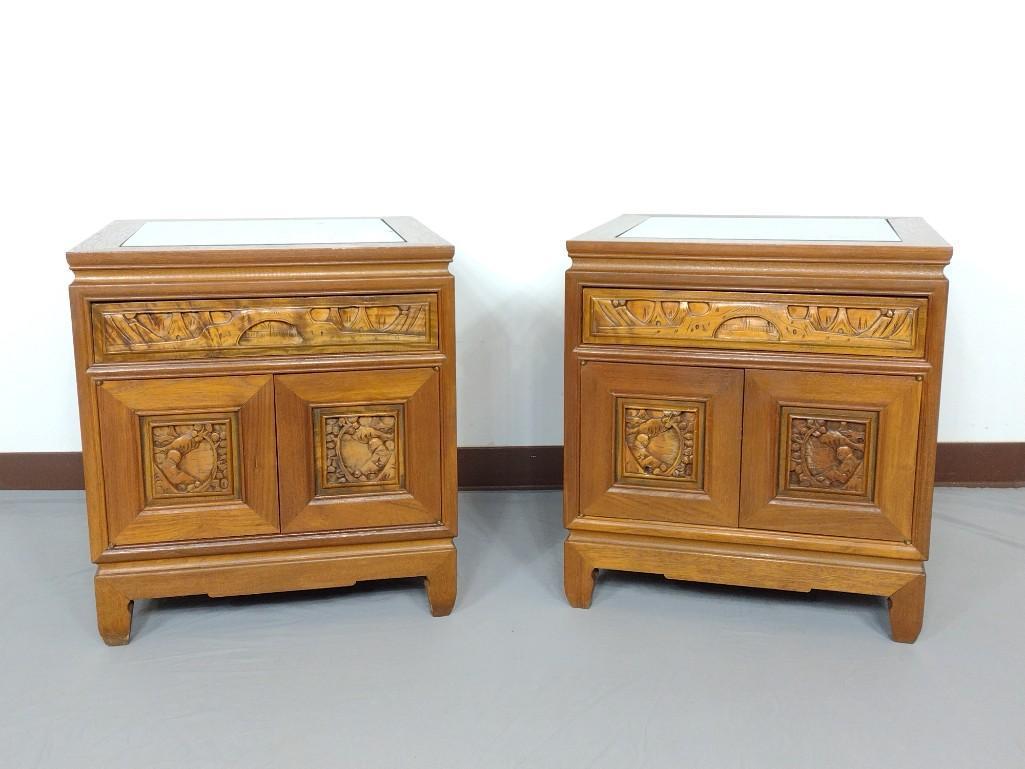 Pair Of Carved Asian End Tables (1 of 9)