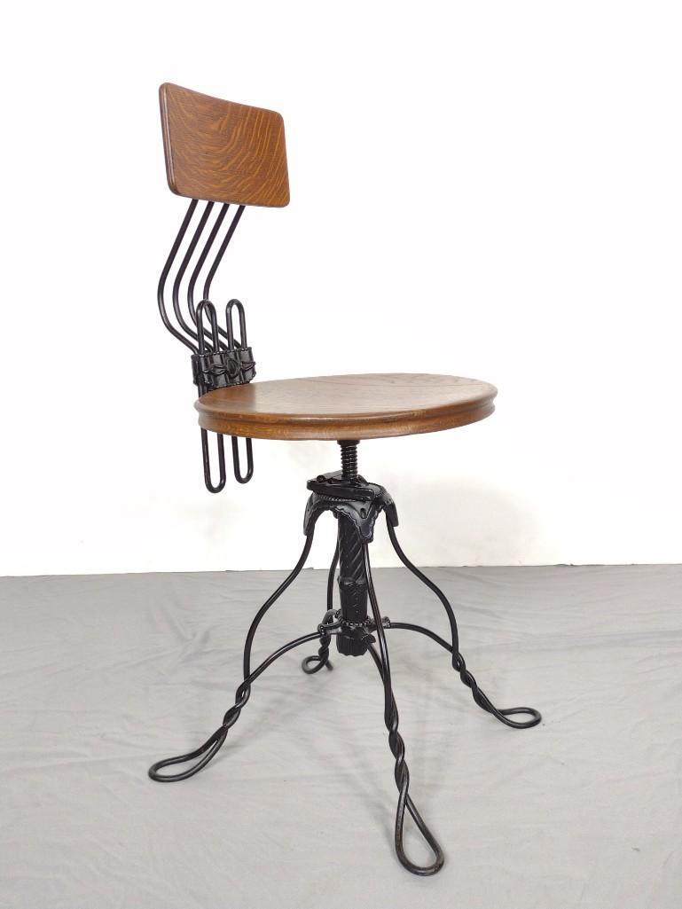 Industrial Metal & Oak Swivel Chair (1 of 4)