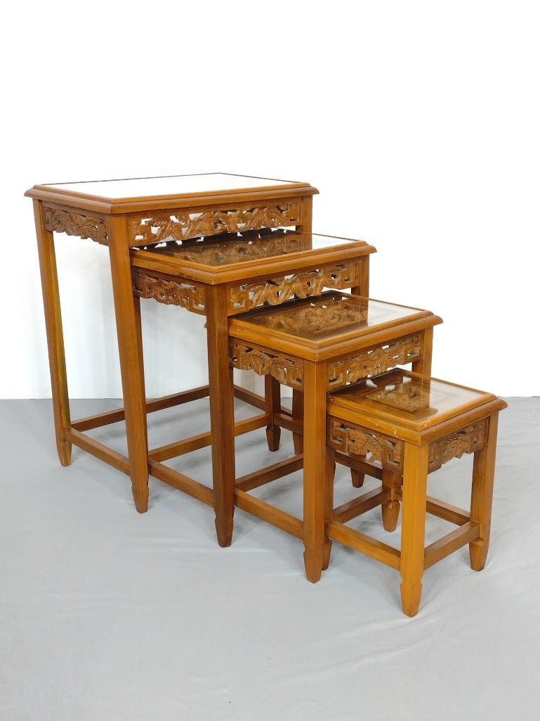 Four Carved Asian Nesting Tables (1 of 4)