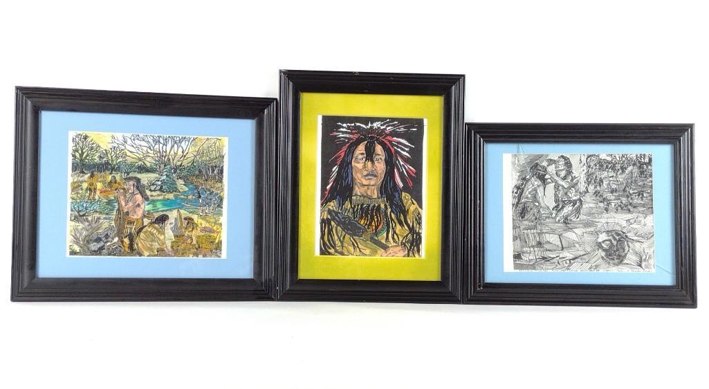 3 Barbara Stanakis Burke Native American Colored Prints (1 of 4)