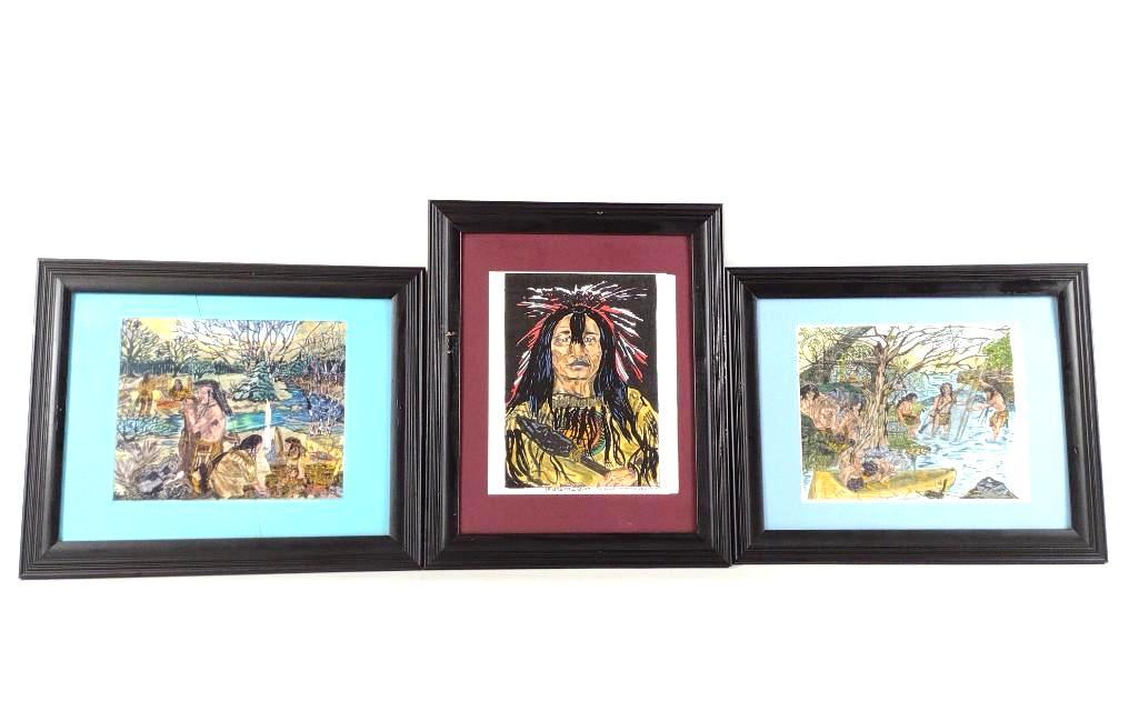 3 Barbara Stanakis Burke Native American Colored Prints (1 of 4)