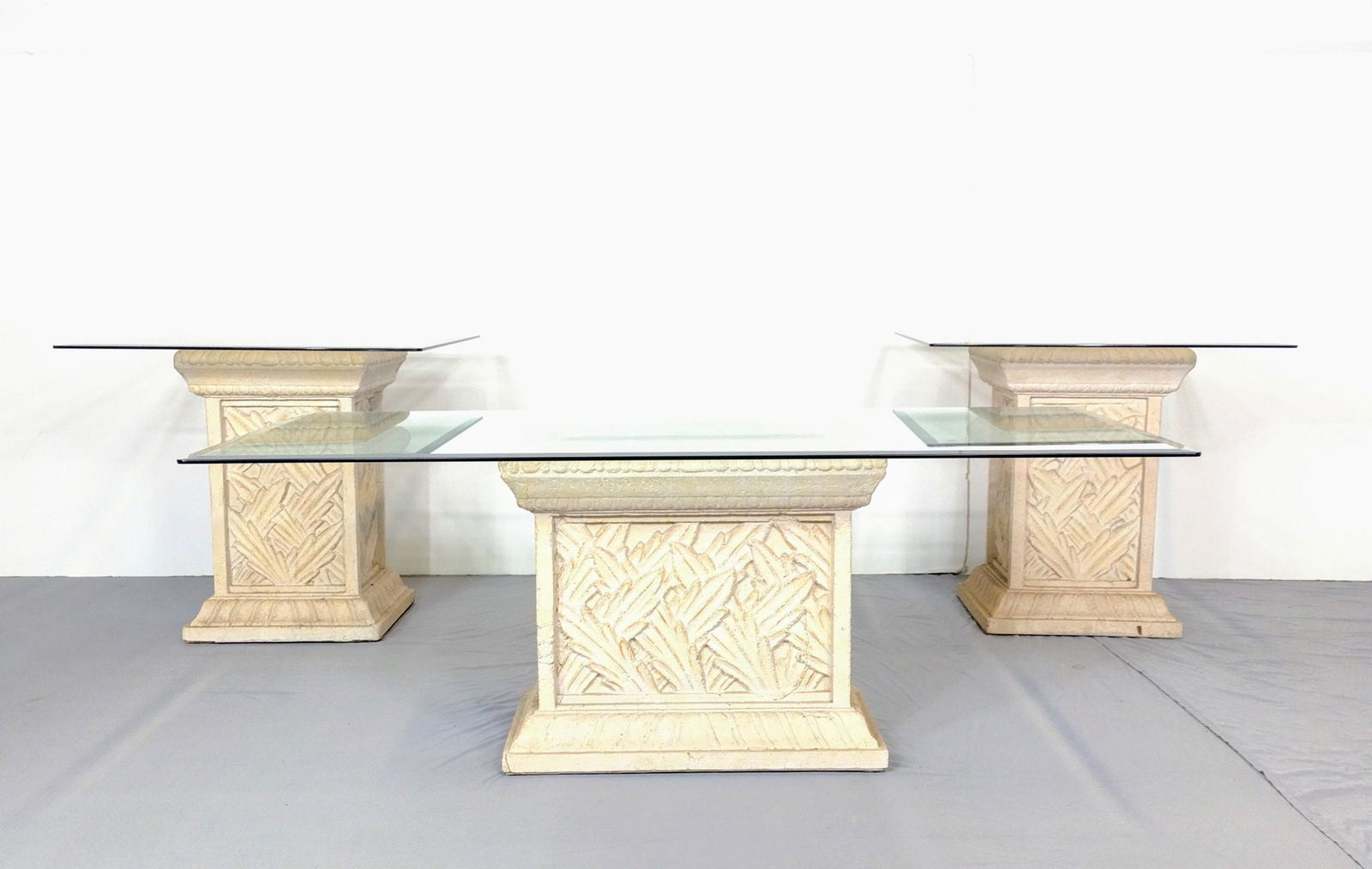 Leaf Decorated Glass Top Coffee and End Tables (1 of 6)