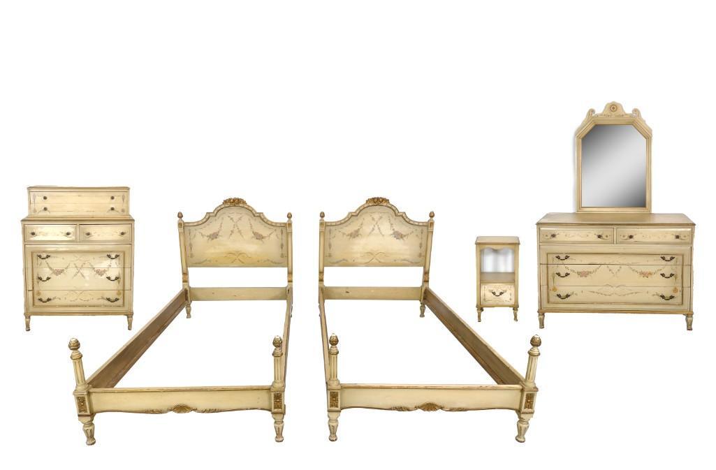 Six Pc French Style Painted Bedroom Set (1 of 16)