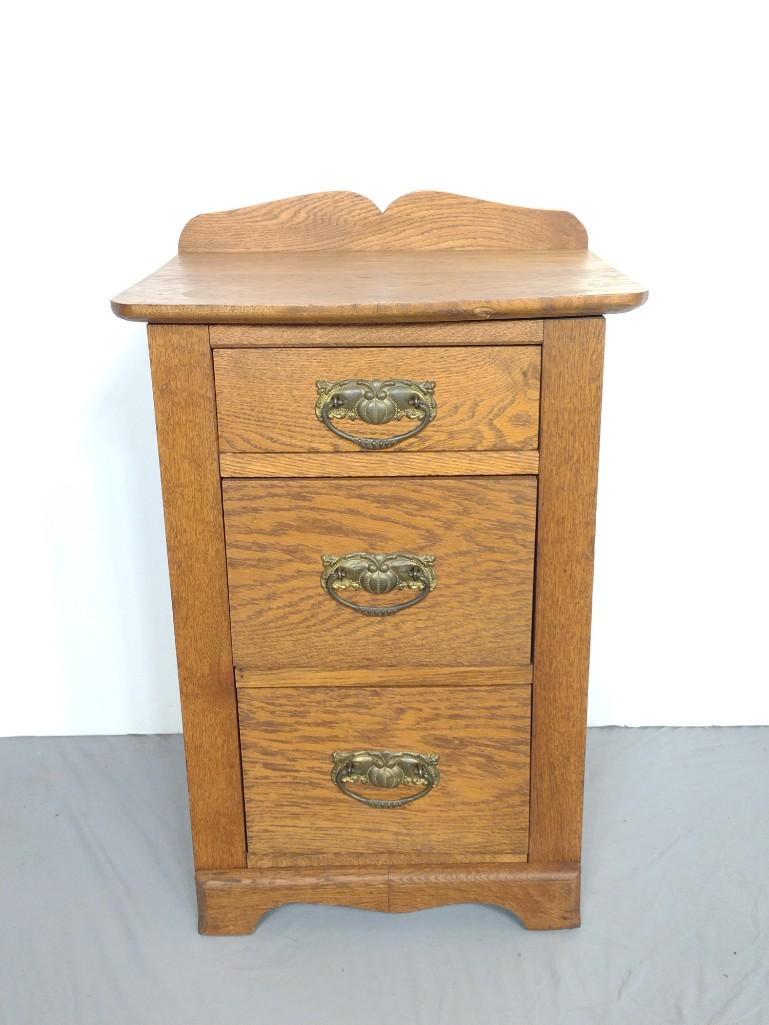 Oak Three Drawer Night Stand (1 of 5)