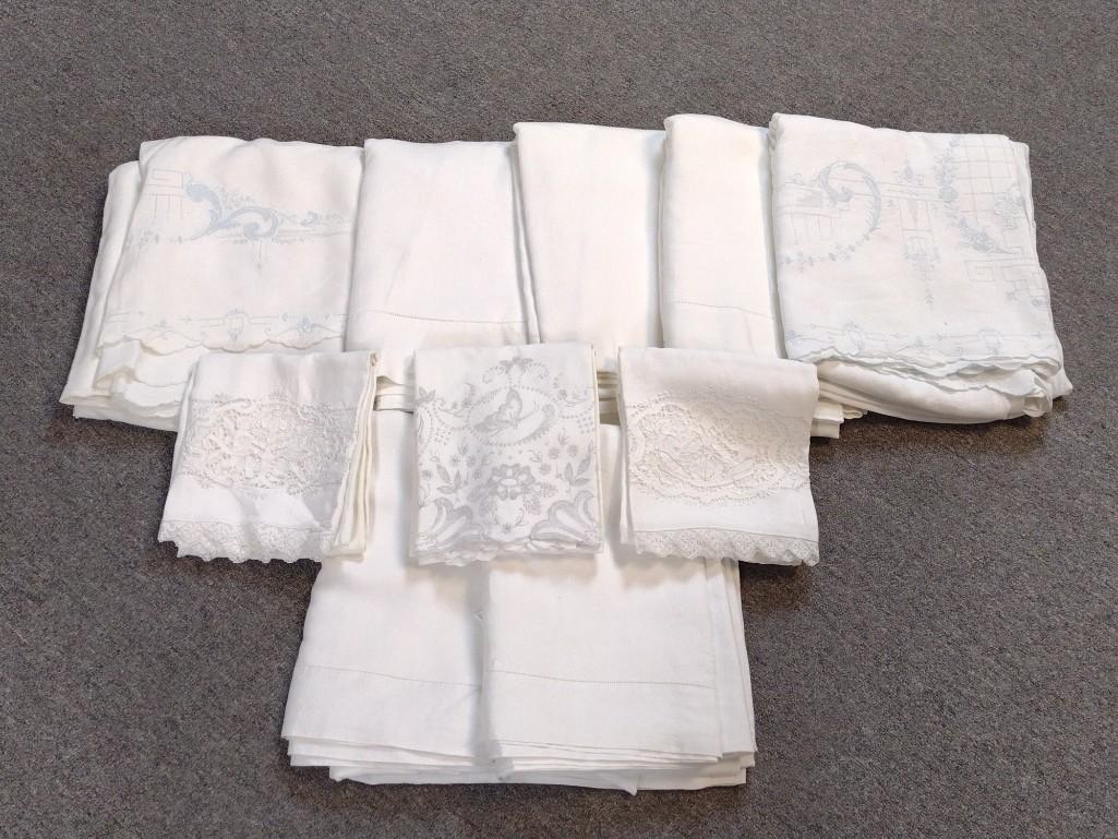 10 Antique Bed Linens Incl Sheets & Pillow Cases (1 of 10)