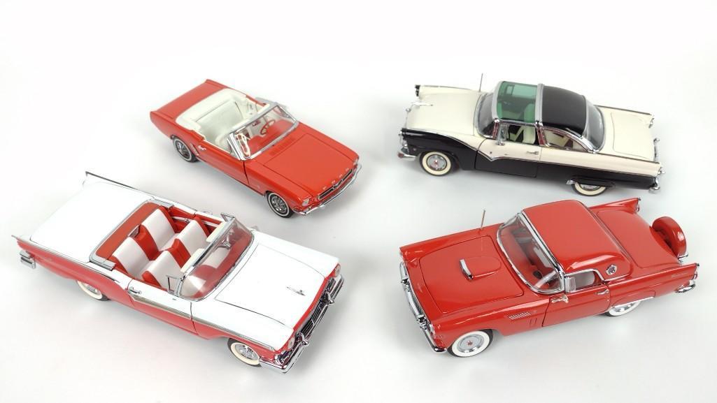4 Die Cast Ford Cars incl Mustang: Includes Franklin Mint and Danbury Mint. All with box. 7-1/2" to 8-1/2" long X 2-1/4" to 2-1/2" high. DM IMPORTANT: Before bidding, please read the terms and conditions. When you registered for the au