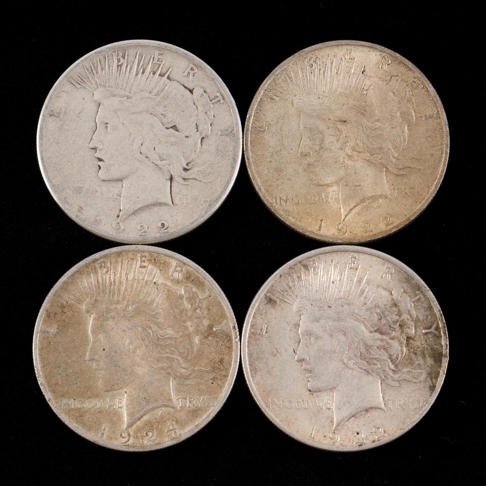 4 Peace Silver Dollars Incl 1922-S (1 of 2)