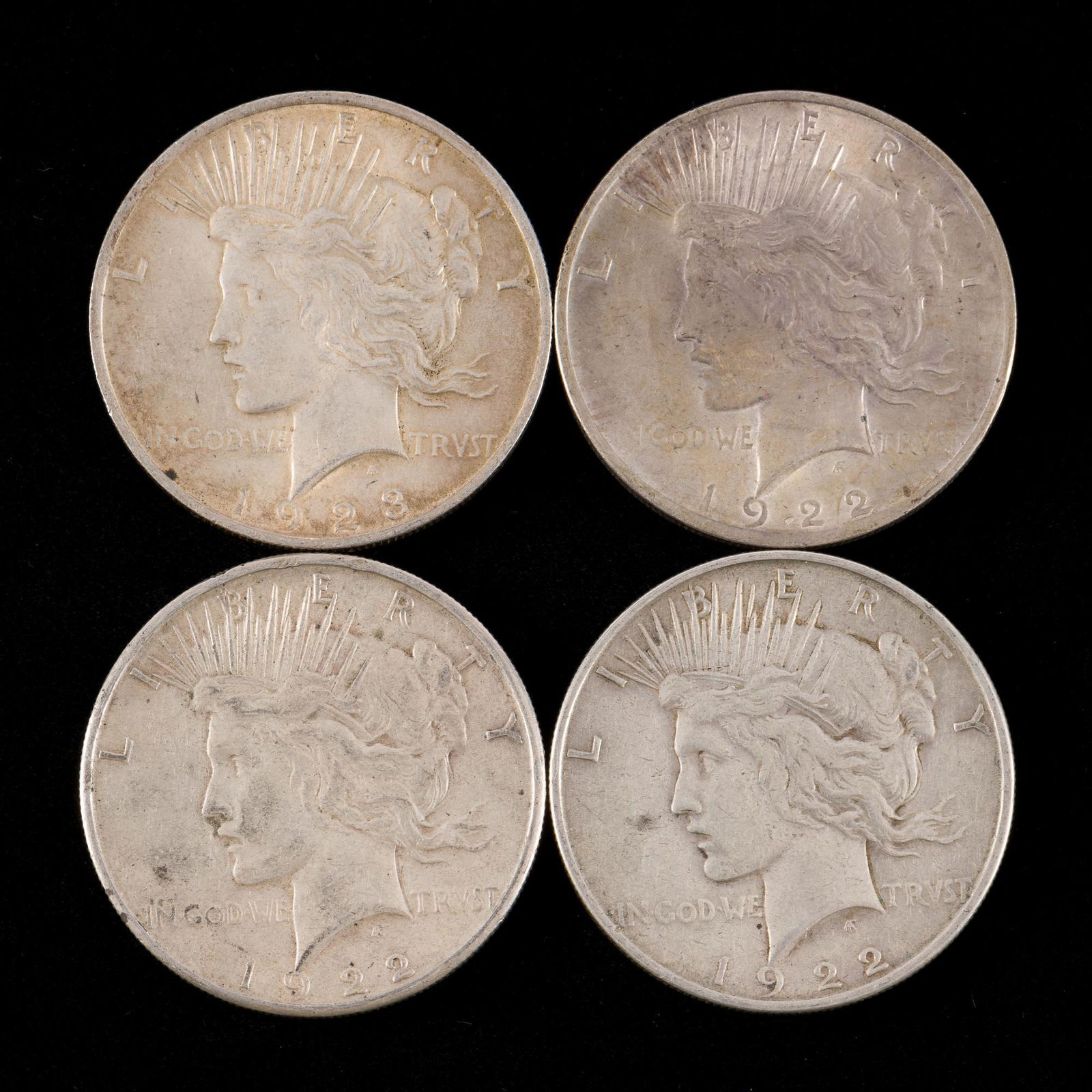 4 Peace Silver Dollars Incl 1922-S (1 of 2)