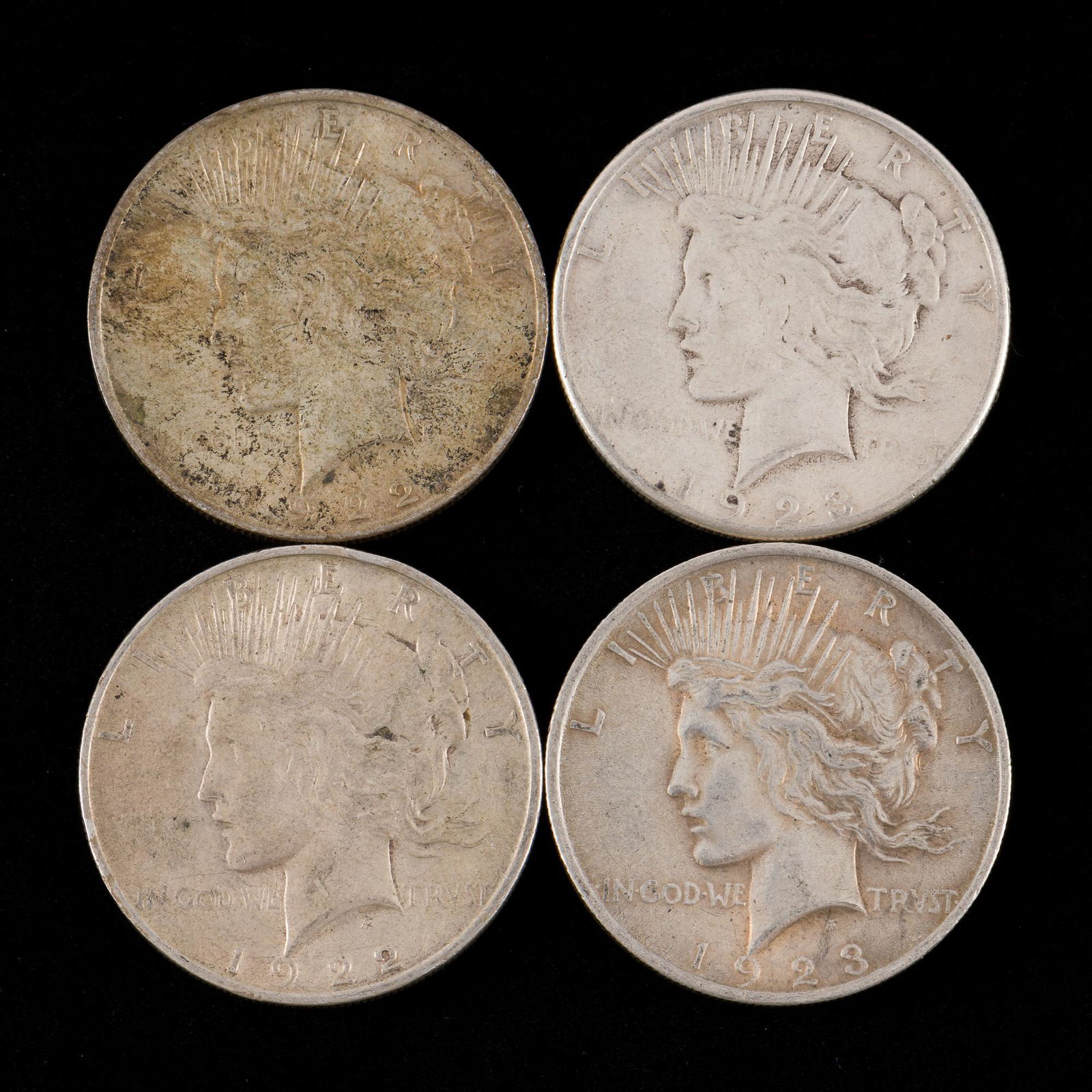 4 Peace Silver Dollars Incl 1922-S (1 of 2)