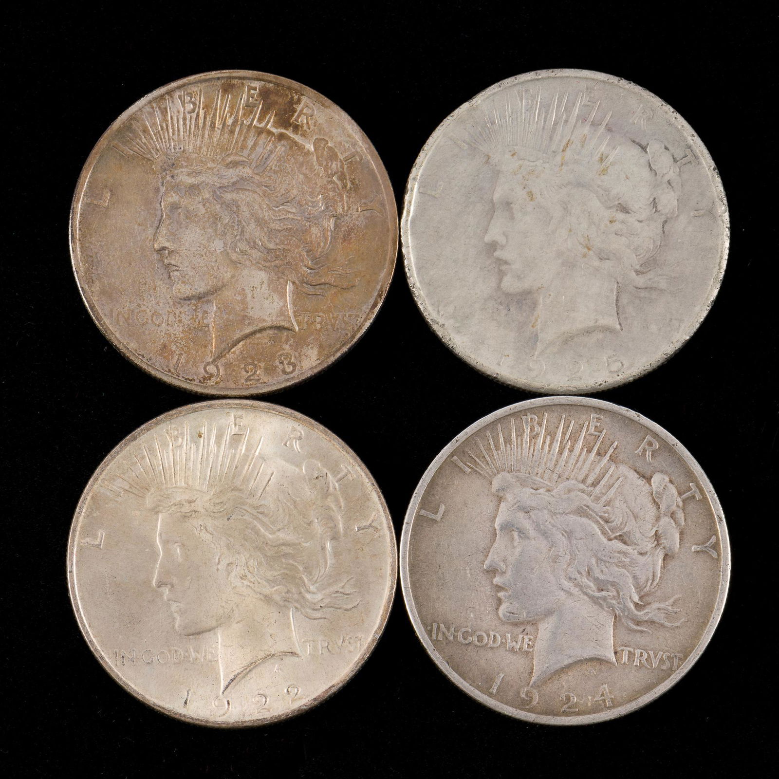 4 Peace Silver Dollars Incl 1924 (1 of 2)