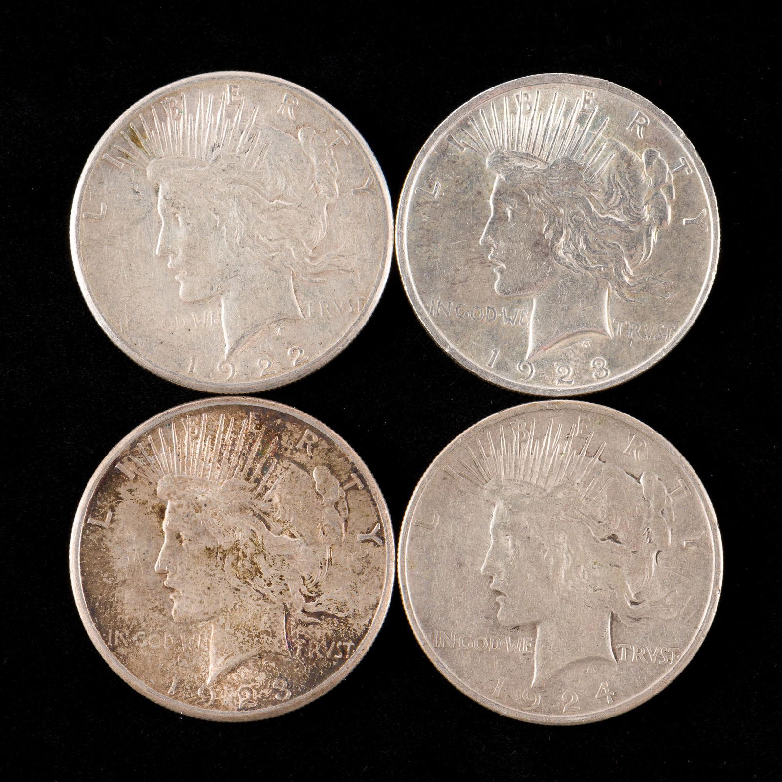 4 Peace Silver Dollars Incl 1922-S (1 of 2)
